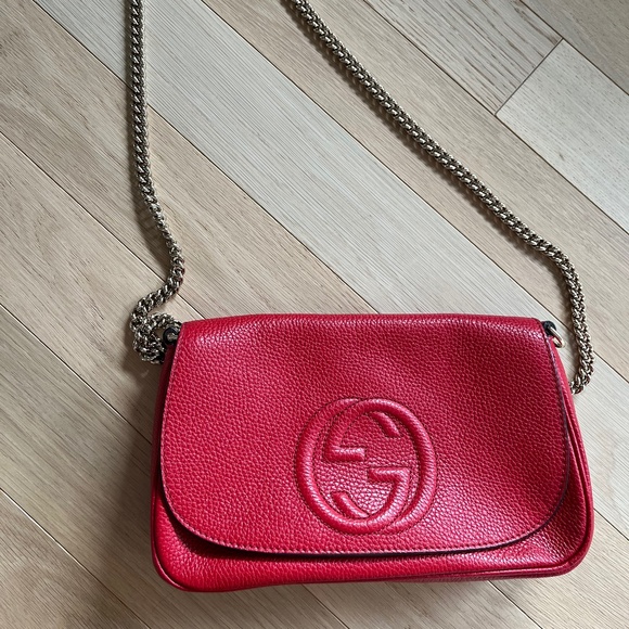Gucci Red Soho Leather Chain Shoulder Bag - Picture 1 of 3
